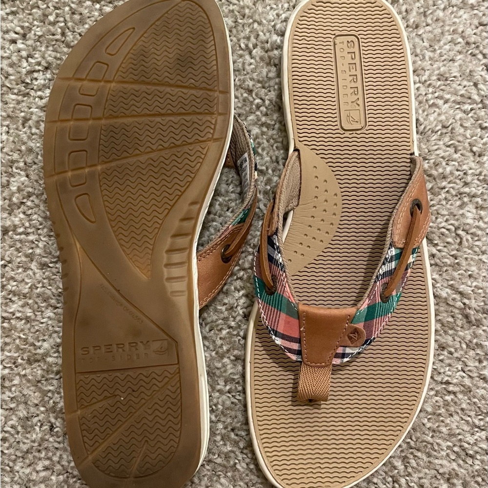 Sperry Plaid Flip Flops- sz:9 - Picture 2 of 2